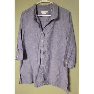 Foxcroft Easy Care Linen Shirt Size 16W Blue Button Up Long‎ Sleeve